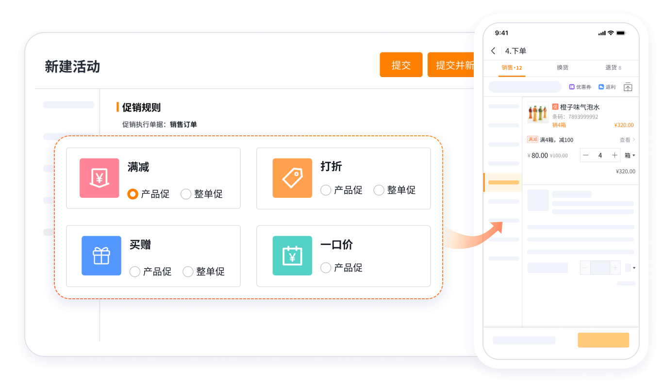 SFA系统订单中促销策略应用界面截图